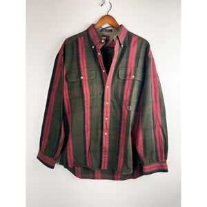 Tommy Hilfiger Shirt Men's L Olive Green Red Preppy Button Western Y2k Vintage